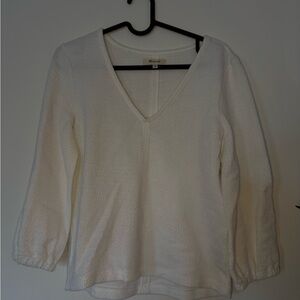 Madewell Cream Ribbed V-Neck Top